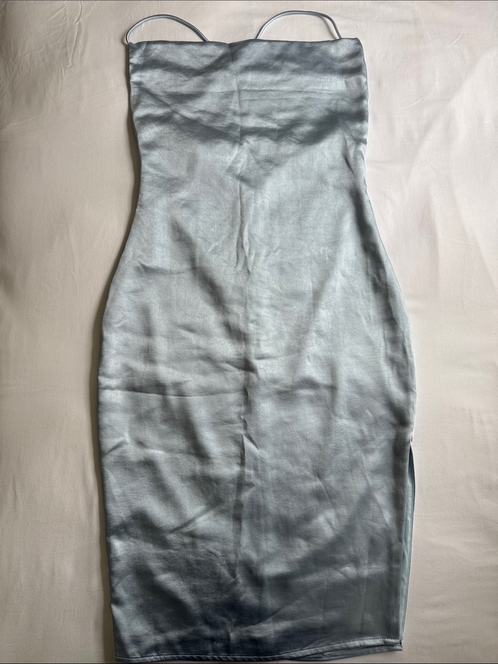 Super down |  Baby Blue Satin Slip Midi Dress | Size: S